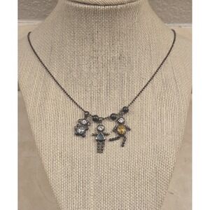 Vintage 24" Sterling Silver Chain With Children & Dog Pendants & Beads Italy 925